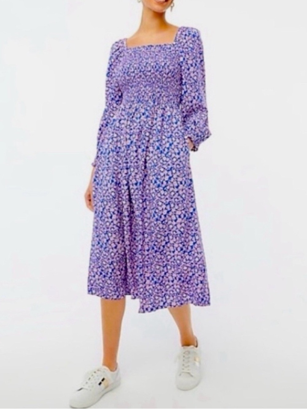 J. Crew Factory Lavender Floral Smocked Midi Dress